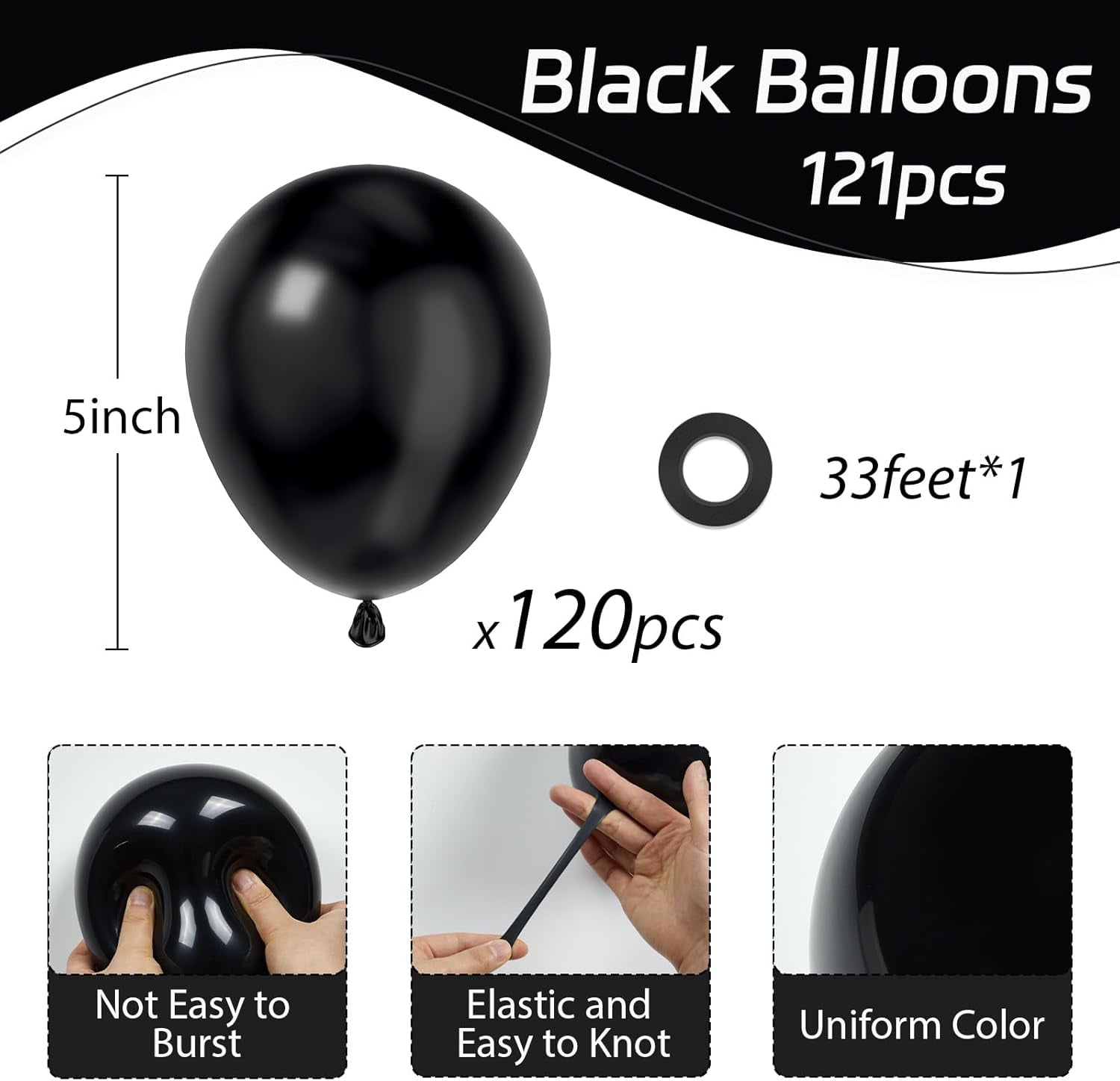 120Pcs 5 Inch Black Balloons, Small Black Latex Balloons for Graduation Halloween Birthday Party Decorations