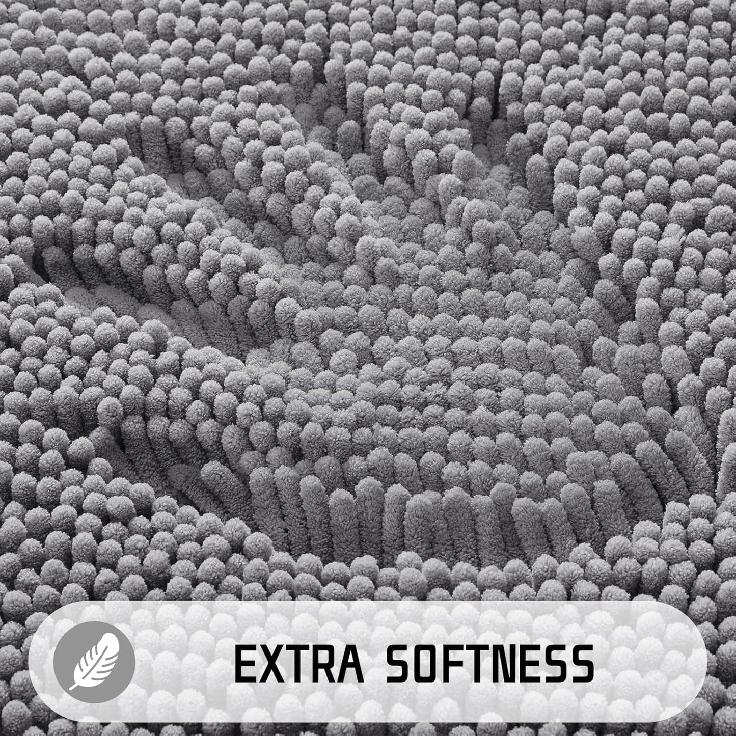 Chenille Bathroom Rugs - 24"X17" Super Luxury Soft & Absorbent Quick Dry - Non Slip Bath Mat for Tub Shower - Machine Washable - Gray