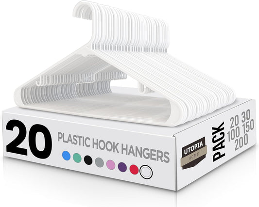 Plastic Hangers 20 Pack - Clothes Hanger with Hooks - Durable & Space Saving (White)