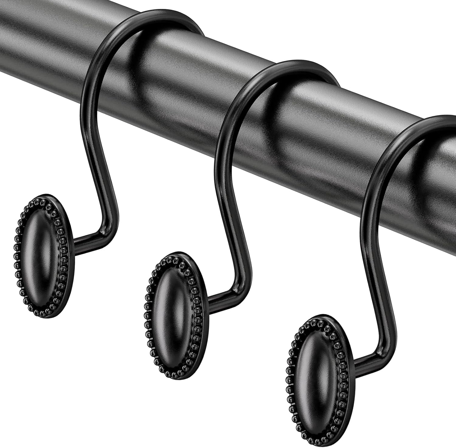 Black Shower Curtain Hooks, 12PCS Rust Proof Shower Curtain Rings, Decorative Modern Shower Curtain Hangers, Elliptical Heavy Duty Design Convenient for Bathroom Kitchen Wardrobe