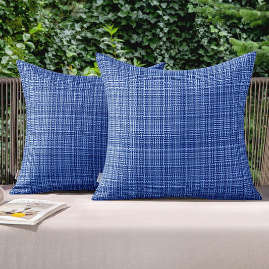 Outdoor Waterproof Throw Pillow Covers Decorative Farmhouse Water Resistant Cushion Covers for Tent Patio Garden Couch Sofa Pack of 2, 20X20 Inch Blue