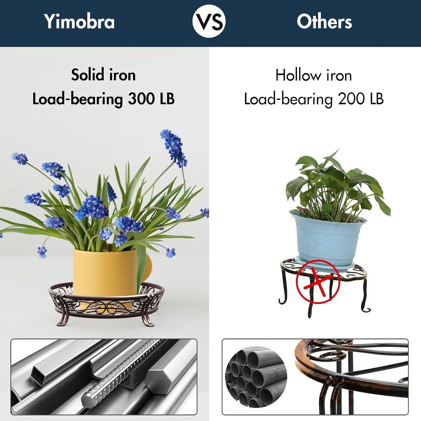 Metal Plant Stand for Outdoor Indoor, Heavy Duty Flower Pots Holder Rustproof Wrought Iron Planter Stands Garden round Supports Rack for Planter 11.8 Inches, Bronze Brown