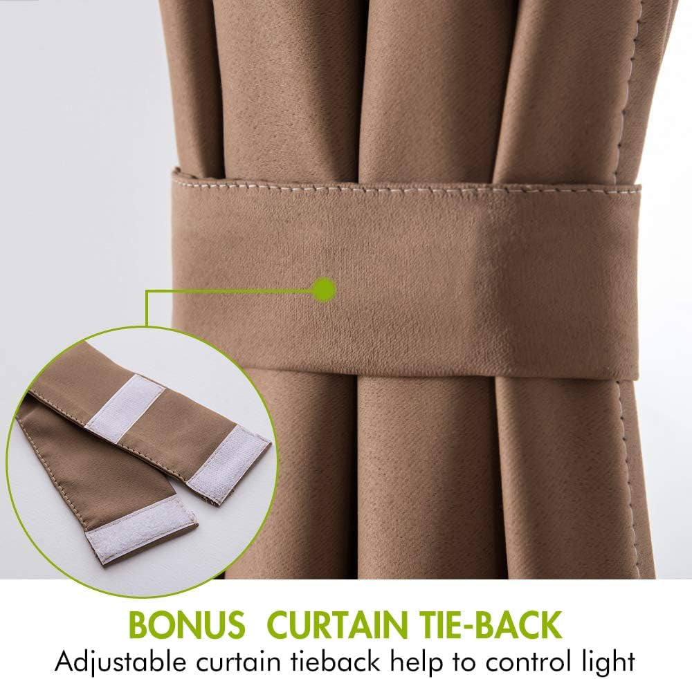 French Door Curtain Blackout Sidelight Drapes Thermal Insulated Rod Pocket Window Treatment Curtain for Kitchen/Front Door Half Curtains with Tieback 25 Inch by 40 Inch 1 Panel Cappuccino Brown