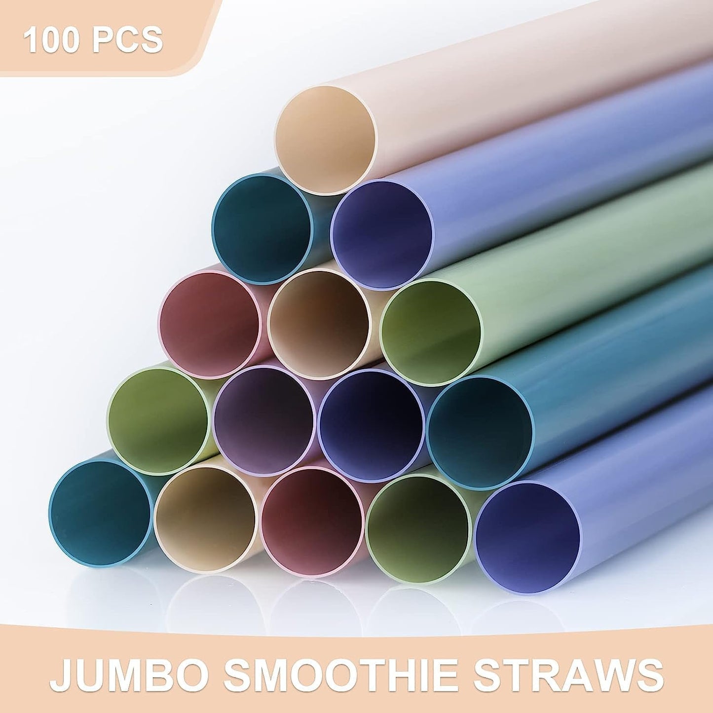 100 Pcs Jumbo Smoothie Straws, Disposable Wide Plastic Drinking Straws, Colorful Plastic Straws for Milkshakes, Smoothies, Boba, Bubble Tea, Ice Coffee - 8.5"L, 0.4" D