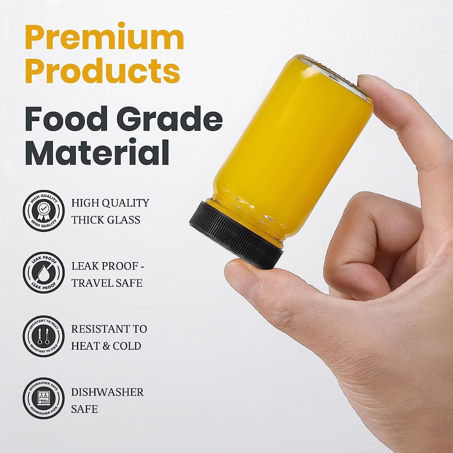 9 Pack, 2 Oz Glass Shot Bottles W/ Black Lids & 9 Labels - Small Clear Jar for Ginger, Wellness Shot, Juice, Sample, Whiskey - Travel Essentials Mini Bottles - Wide Mouth, Leakproof, Dishwasher Safe