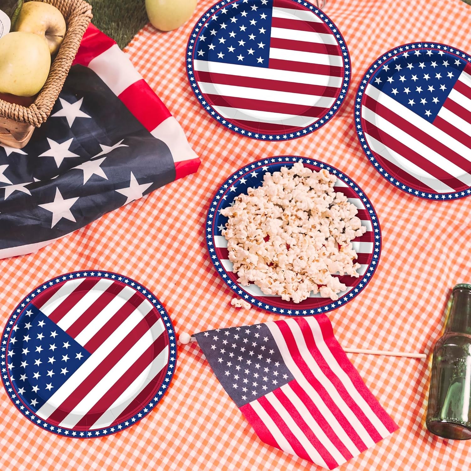 50 PCS 4Th of July Decorations, 9 Inches Pactriotic Paper Plates, round Party Dinnerware Set, Strips and Stars Disposable Plates for Memorial Independence Day Picnics Holidays