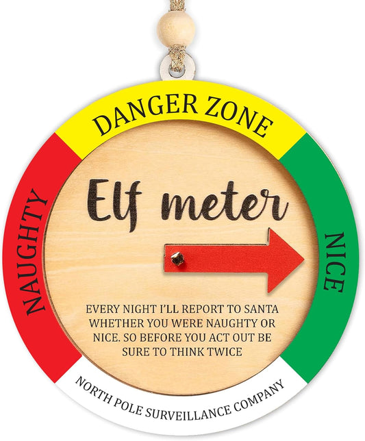 Funny Christmas Ornaments 2025, Unique Elf Meter Ornament with Naughty or Nice Arrow, Funny Gifts for Friends Coworker Family, Elf Meter Decoration for Tree, Holiday Funny Decor