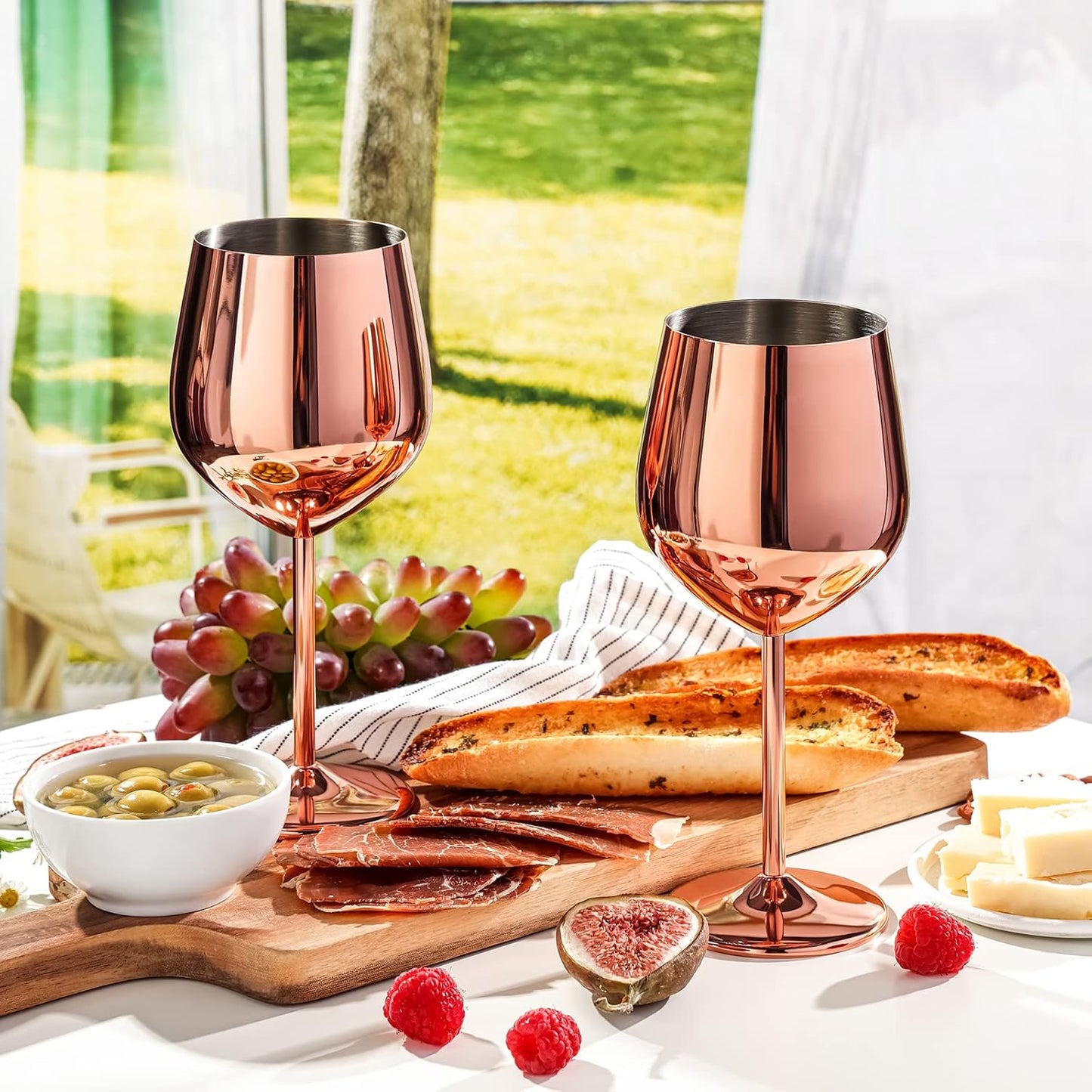 Rose Gold Wine Glasses Set of 4, 18Oz Copper Stainless Steel Unbreakable Metal Glass for Outdoor, Travel, Camping - Ideal Wine Accessories Gift