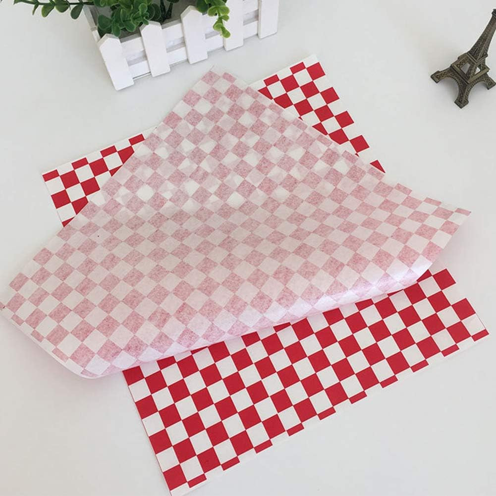 Retro Style Fast Food Basket (12Pk) and Checkered Deli Liner (100 Pk) Combo. Fast Food Basket Are Dishwasher Safe. Disposable Deli Paper Squares for Easy Cleanup (Red)