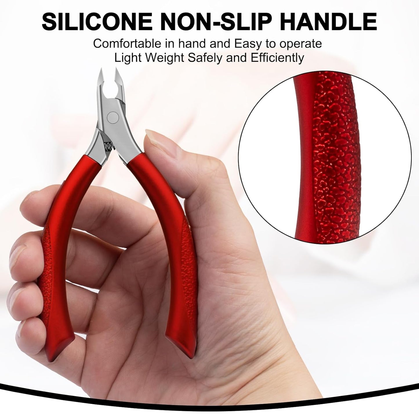 Cuticle Trimmer, Extremely Sharp,Cuticle Clippers for Nails with Silicone Handle, Non-Slip,Professional Steel Cuticle Cutter,Trimmer Dead Skin Remover Stainless Cuticle Remover Tool-Rose Red