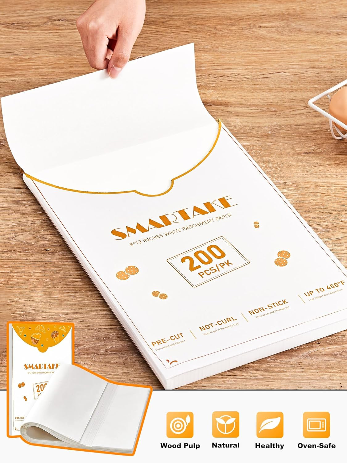 200 Pcs Parchment Paper Baking Sheets, 8X12 Inch Non-Stick Precut Baking Parchment, Suitable for Baking Grilling Air Fryer Steaming Bread Cup Cake Cookie and More (White)