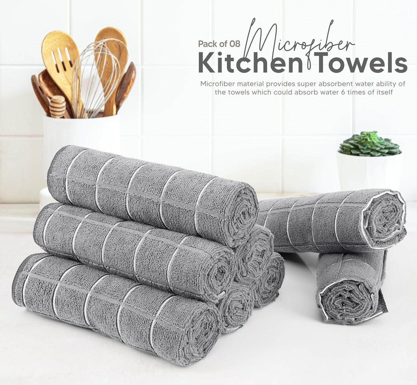 - Microfiber Kitchen Towels, Super Absorbent 18 X 26 Inches, Durable, Soft, and Lint Free Dish Towels, Ideal for Cleaning Dishes, Pans, and Kitchen Appliance (8 Pack, Grey)