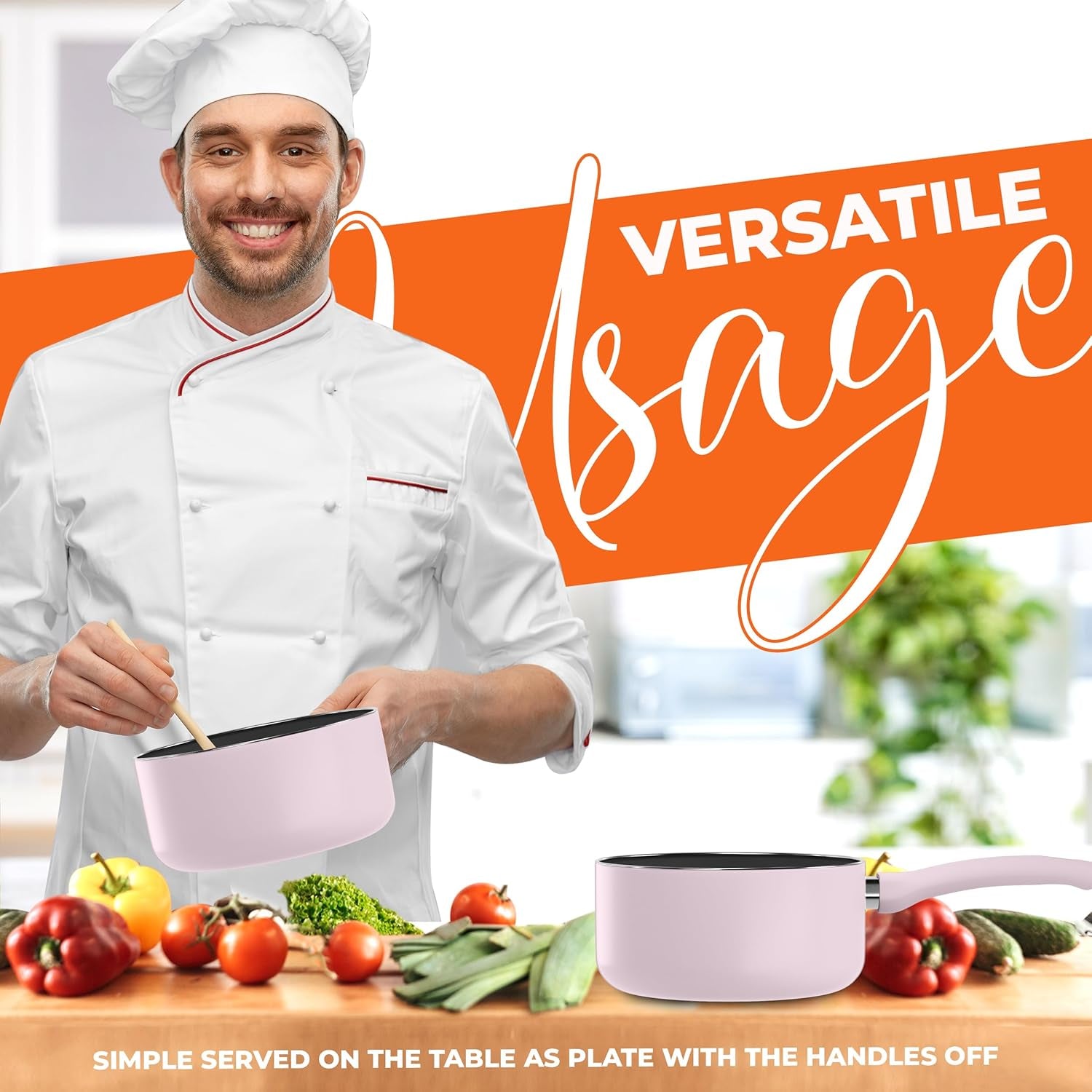 Detachable Handle Nonstick Saucepan with Glass Lid, Multipurpose Use for Home, Kitchen or Restaurant (Purple)