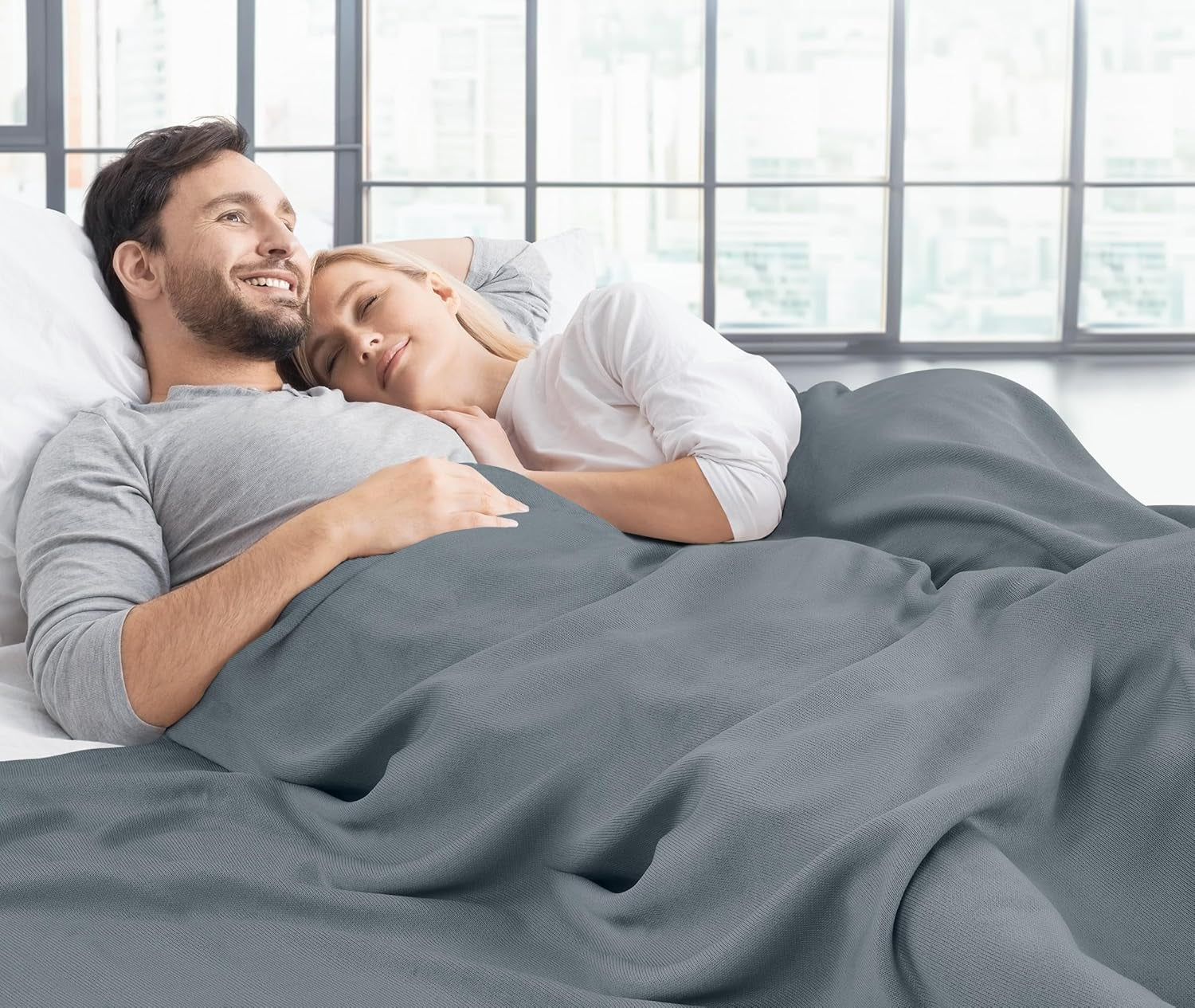 Knit Blanket Queen Size (90X90 Inches, Grey) Soft Lightweight Jersey Breathable Sweatshirt Blanket for Bed,Couch & Sofa