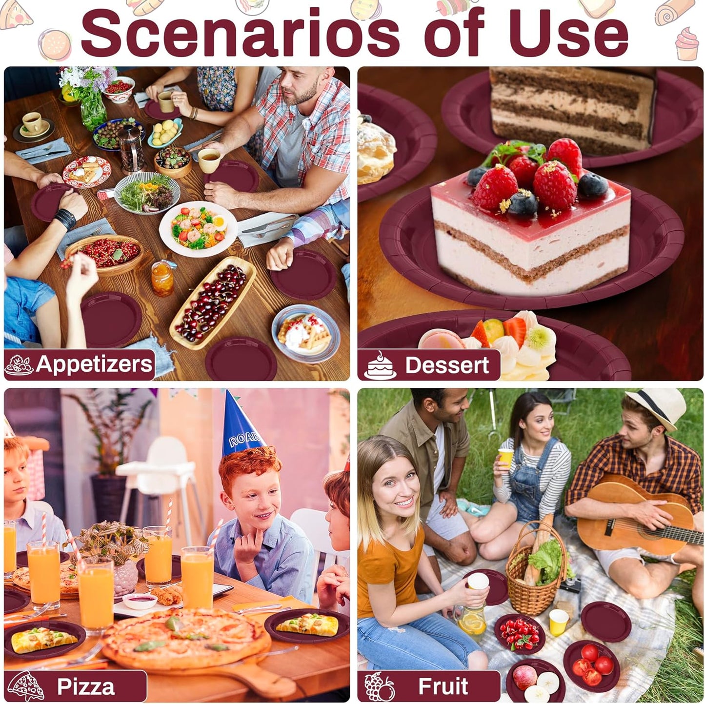 Disposable Paper Plates Set, 50 PCS Purple Dinner Paper Plates, round 9 Inches Party Plates Pack for Daily Meal Picnic Anniversary Mardi Gras Carnival Festival Gathering Party Supplies