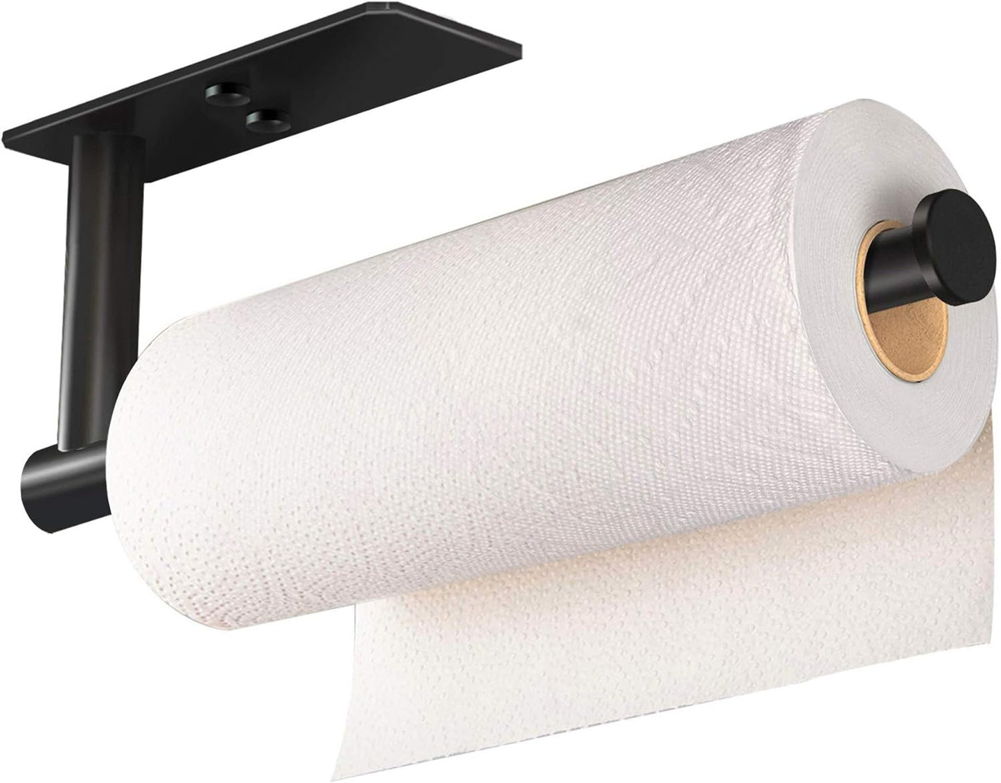 Self Adhesive Paper Towel Holder under Cabinet Mount, Wall Mount Paper Towel Roll Rack for Kitchen Cabinet, Bathroom, SUS304 Stainless Steel Black