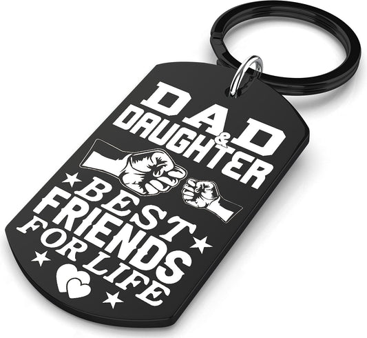 Dad & Daughter Gifts for Fathers Day - Novelty Girls Accessories Keychains - Dad & Daughter Best Friends for Life, Christmas Xmas White Elephant Gift, Stocking Stuffers Men, Father in Law