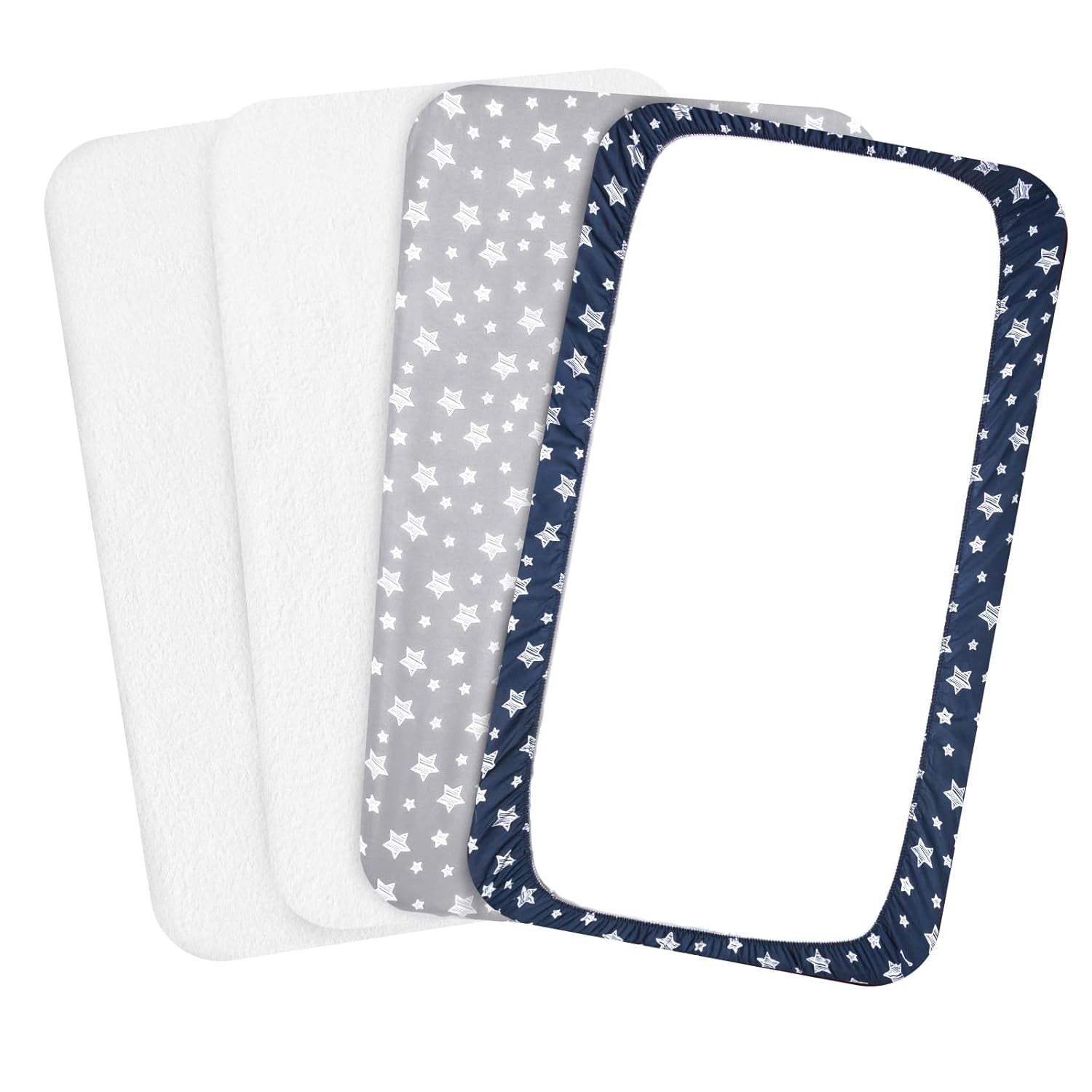 Pack and Play Sheets & Waterproof Terry Pack N Play Mattress Protector Pad Cover 4 Pack, Viscose Terry Pack N Play Sheets Set, Grey & Navy