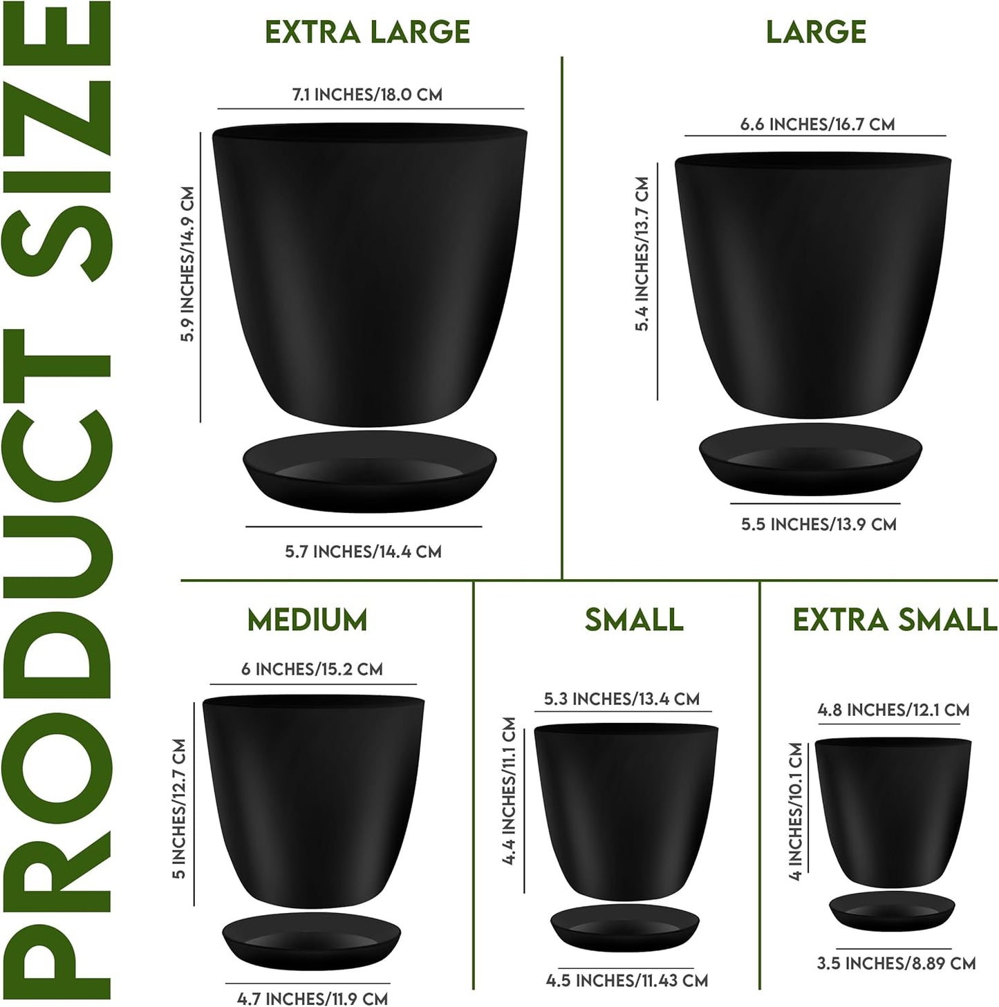 - Plant Pots Indoor with Drainage - 7/6.6/6/5.3/4.8 Inches Flower Pots for Indoor Planter - 5 Pack Plastic Planters - Ideal for Stocking Stuffers or Home Christmas Decorations - Black