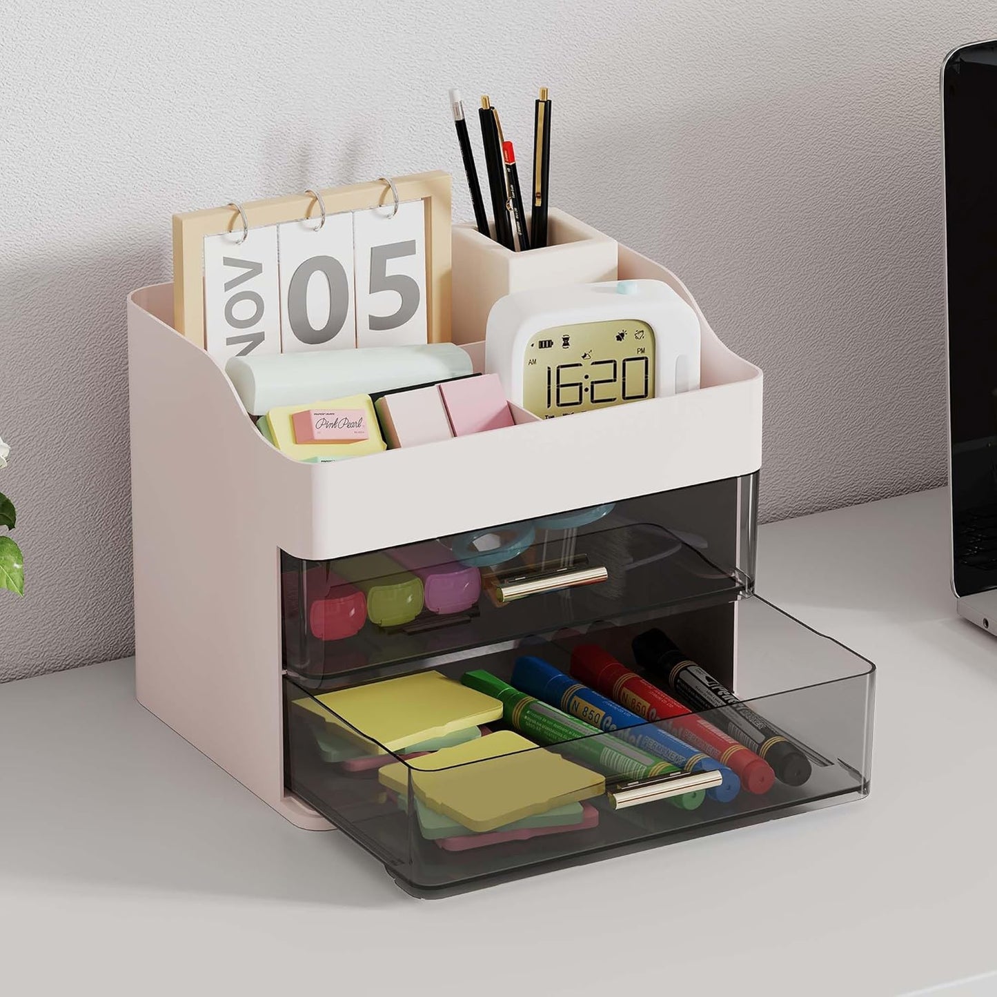 Makeup Organizer Countertop, 3-Tier Large Capacity Bathroom Counter Organizer with 2 Clear Drawers for Easy Access, Ideal for Makeup, Skincare, Lipsticks, Office Supplies, Present, Etc, Pink