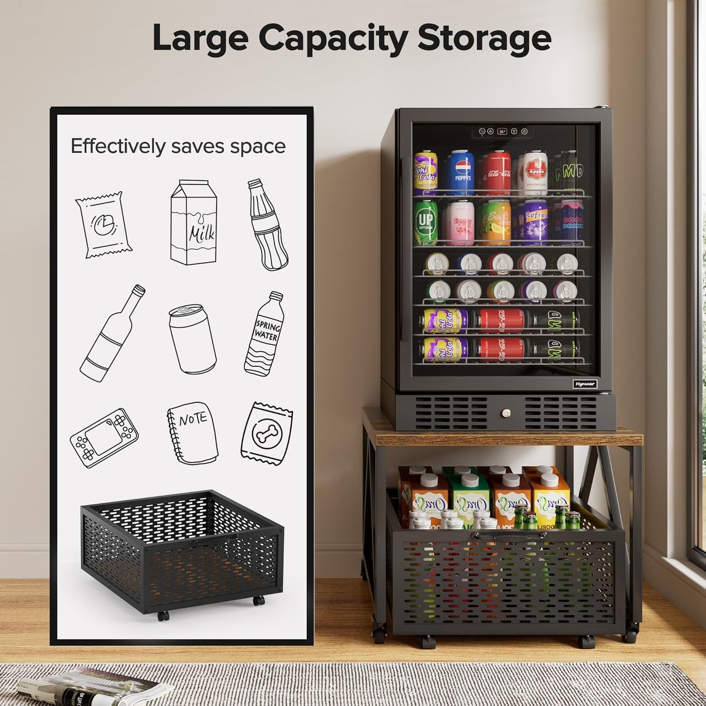 Mini Fridge Stand with Storage, Heavy Duty Fridge Cart with Drawer Basket, Mini Refrigerator Table for 220 LBS, Mobile Fridge Stand with Swivel Wheels for Dorm,Office,Home,Retro Brown