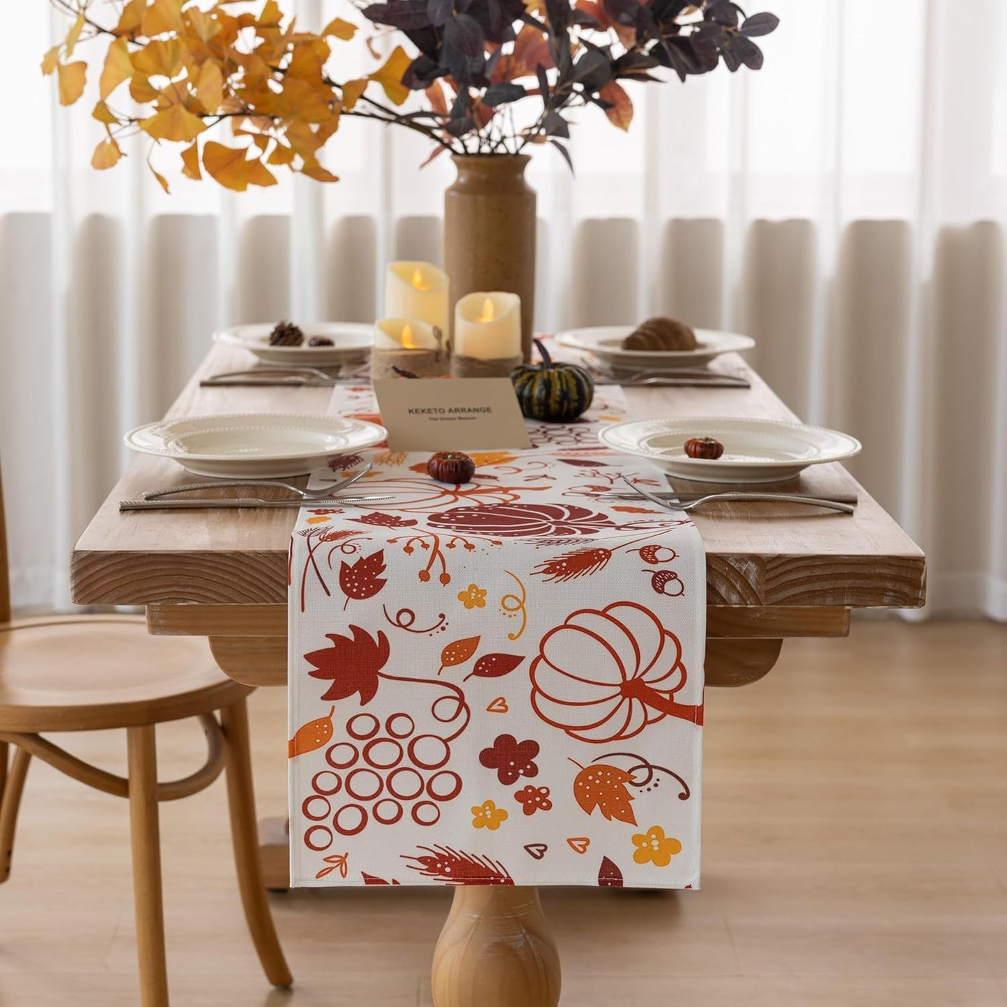 Fall Table Runner Thanksgiving Pumpkins Autumn Harvest Maple Leaves Cloth Dining Centerpiece Party Table Decor Fall Decorations for Home 48 X 13Nch