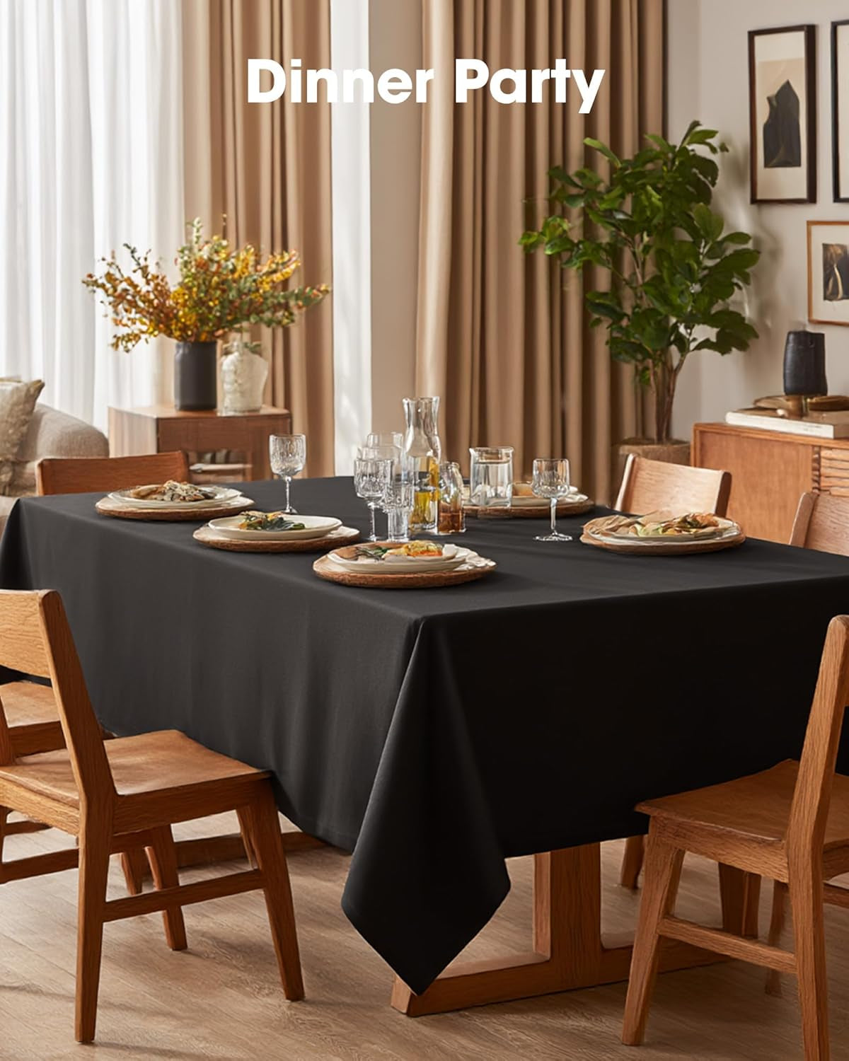 Rectangle Table Cloth 60" X 84" – Durable Polyester Tablecloth Offers Reusable & Washable Protection, Ideal for Outdoor Party, Picnic, Wedding, Banquet and Birthday, 1 Pack, Black