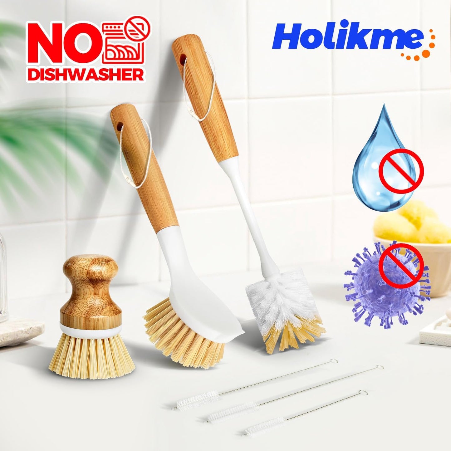 6 Pack Dish Brush Kitchen Brushes Set with Vegetable Palm Brush, Bottle Brush, Dish Brush and Straw Brush, Fruit Cleaning Brushes for Cleaning Potato Skillet Wok Pot Pan Cast Iron, Yellow