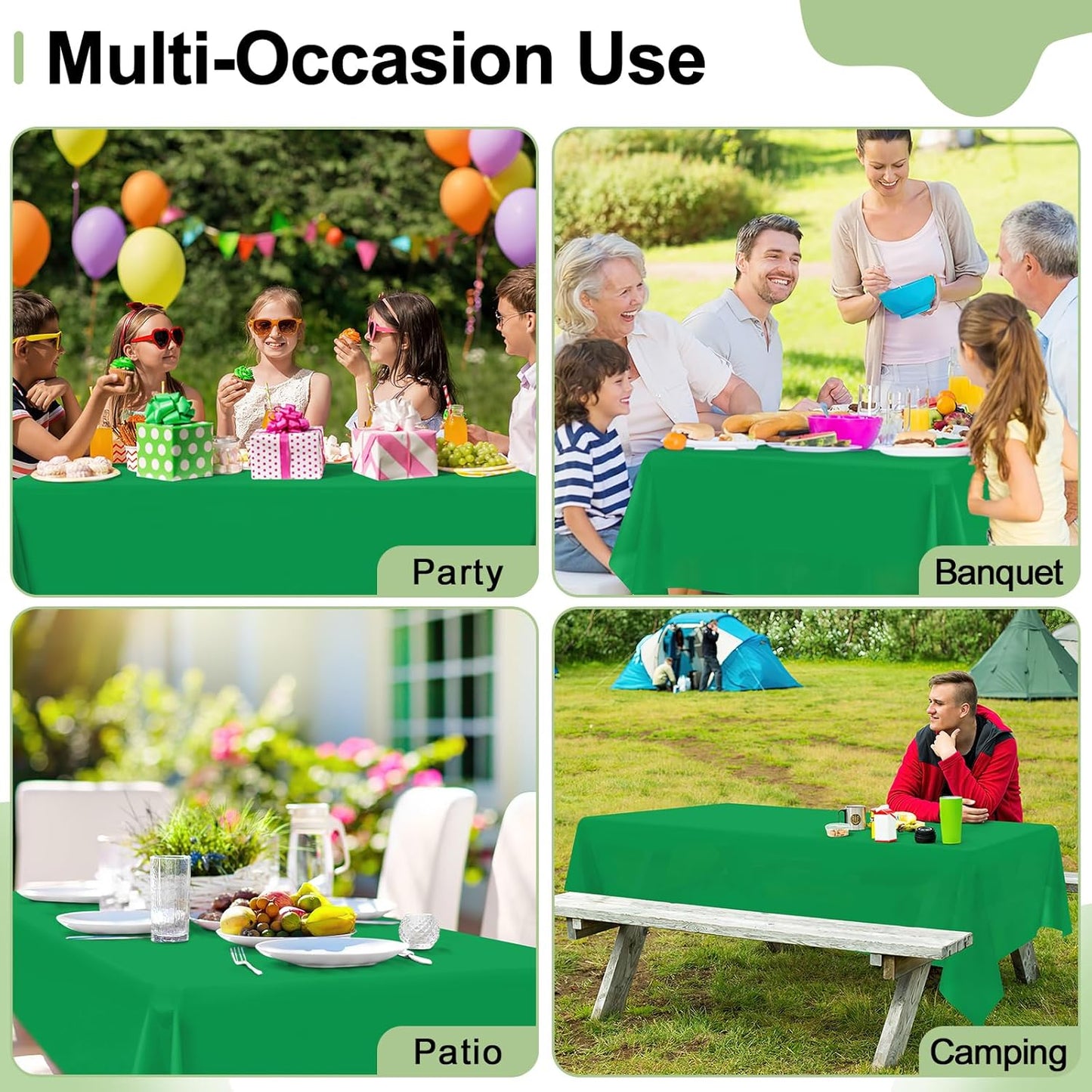 6 Packs Disposable Plastic Table Cloth, 54 X 108 Inch Waterproof Rectangle Tablecloth, Leakproof & Sturdy Decorative Table Covers for Picnic, Party and Outdoor, Green