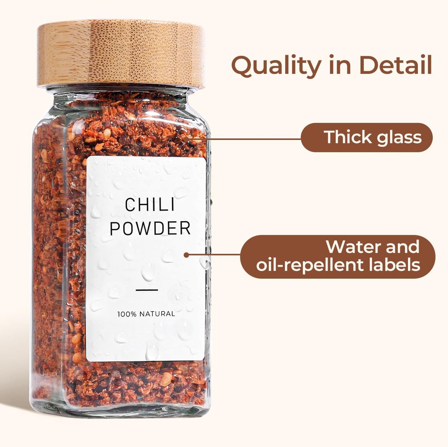 4 Oz 6Pcs Glass Spice Jars with Label, Empty Spice Containers with Bamboo Lids, Square Seasoning Containers Trial and Supplement Set, Small Seasoning Bottles for Salt, Herbs, Sugar, Pepper