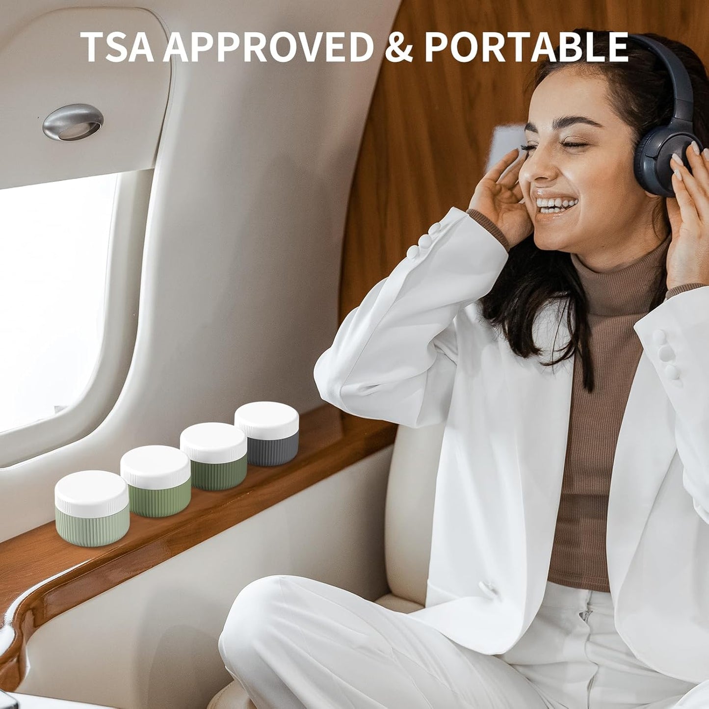 Travel Containers for Toiletries, TSA Approved 1.5 Oz Silicone Cream Jars, Leak-Proof Journey Containers, Trip Accessories with Lid for Cosmetic Face Hand 4 Pack White Lid - Desert Sage