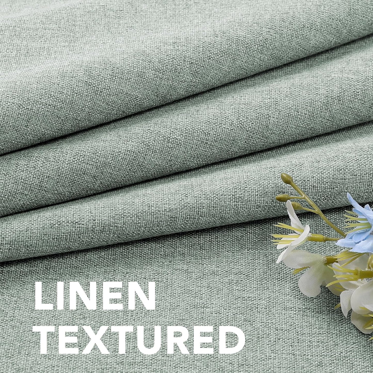 Linen Curtains with Valance 63 Inch Long 2 Panels Farmhouse Boho Privacy Window Curtains for Living Room Bedroom Ring/Rod Pocket Privacy Light Filtering Drapes, 52X 63 Inch, Heather Sage