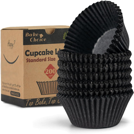 200Pcs Standard Black Cupcake Liners for Baking,Food Grade Cupcake Wrappers,Greaseproof Parchment Muffin Liners for Martin Luther King Jr Day Decorations