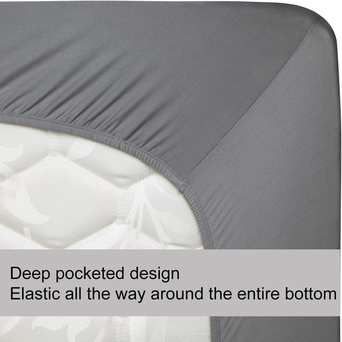 Twin Size Fitted Sheet Only - 4-Way Stretch Knit, Snug Fit, Wrinkle Free & Stay in Place, No More Slipping off for Mattress, Soft & Comfortable - Light Gray, Twin