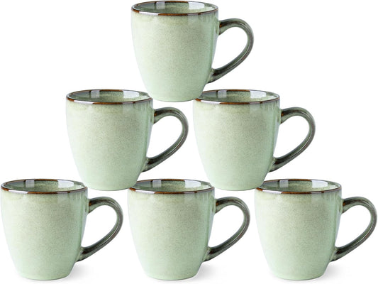 Set of 6 Pastel Green Ceramic Coffee Mugs, 12oz Stoneware Cups for Hot Beverages, Dishwasher and Microwave Safe