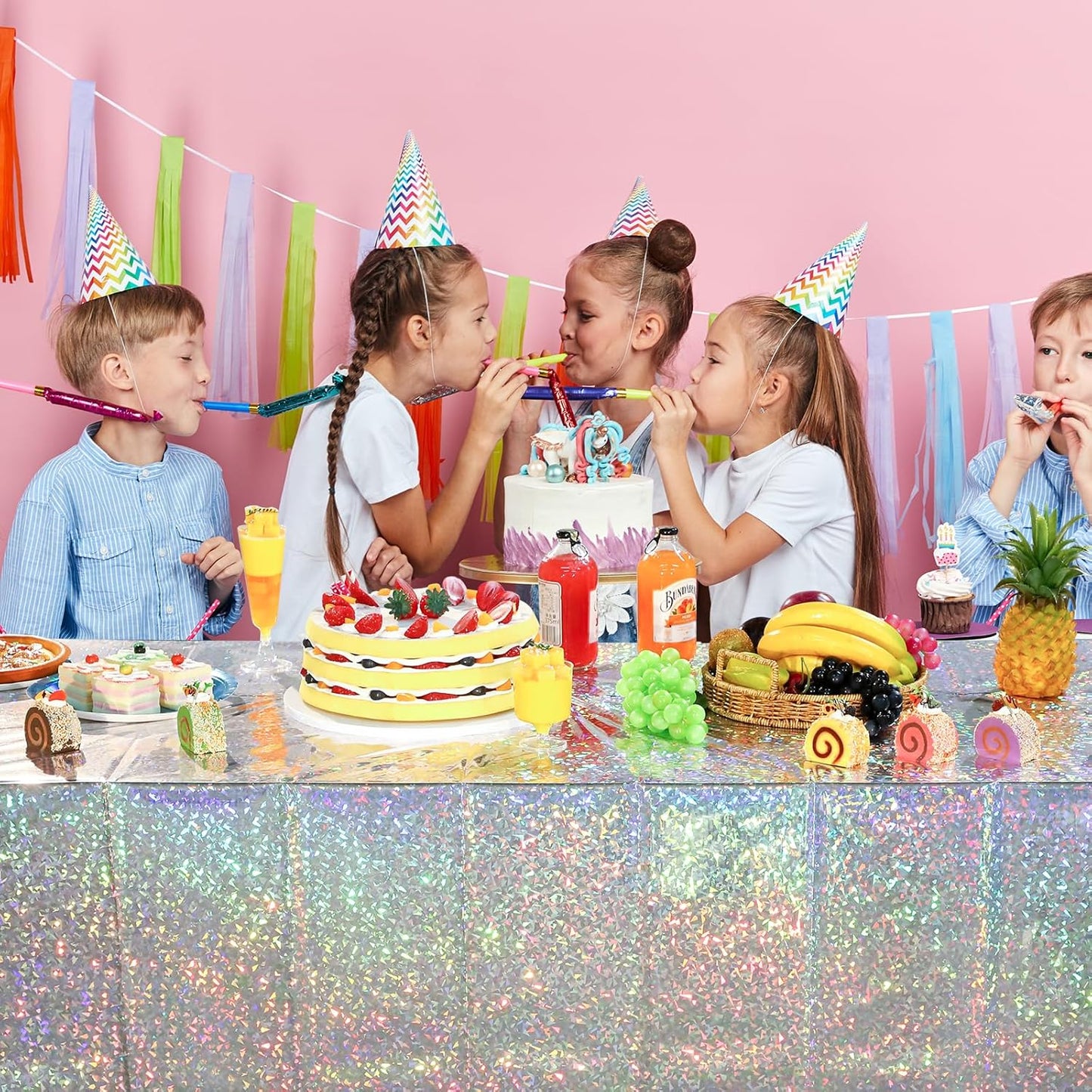 3 Pack New Iridescent Silver Tablecloth Party Decorations, Holographic Silver Glitter Plastic Tablecloth, Disposable Laser Rectangle Table Cover for Disco Birthday 70S Theme Party Decorations, 54X108"