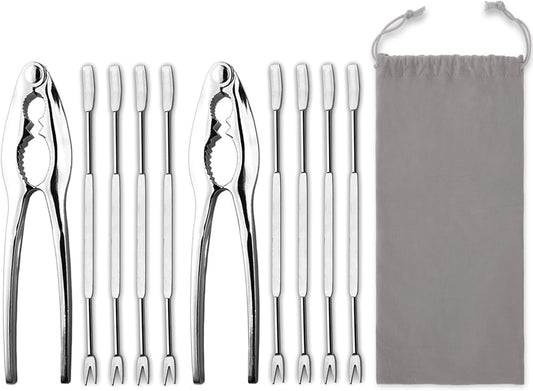 Lobster Crackers and Picks Set, 10-Piece Crab Leg Cracker Tools - Stainless Steel Seafood Crackers & Forks Nut Cracker Set - Dishwasher Safe