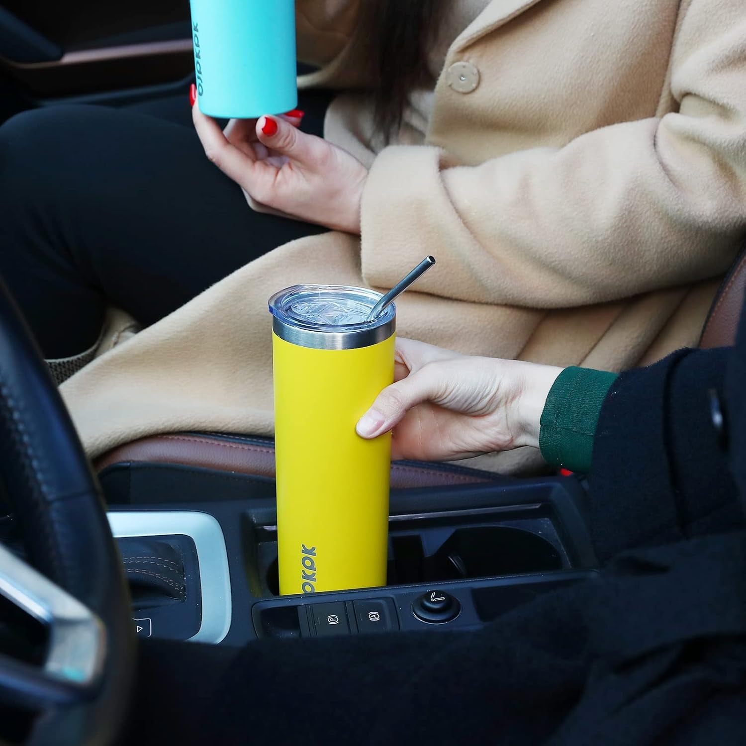 Black Skinny Stainless Steel Tumblers 20 Oz Slim Insulated Reusable Coffee Travel Water Tumbler Cup with Lid