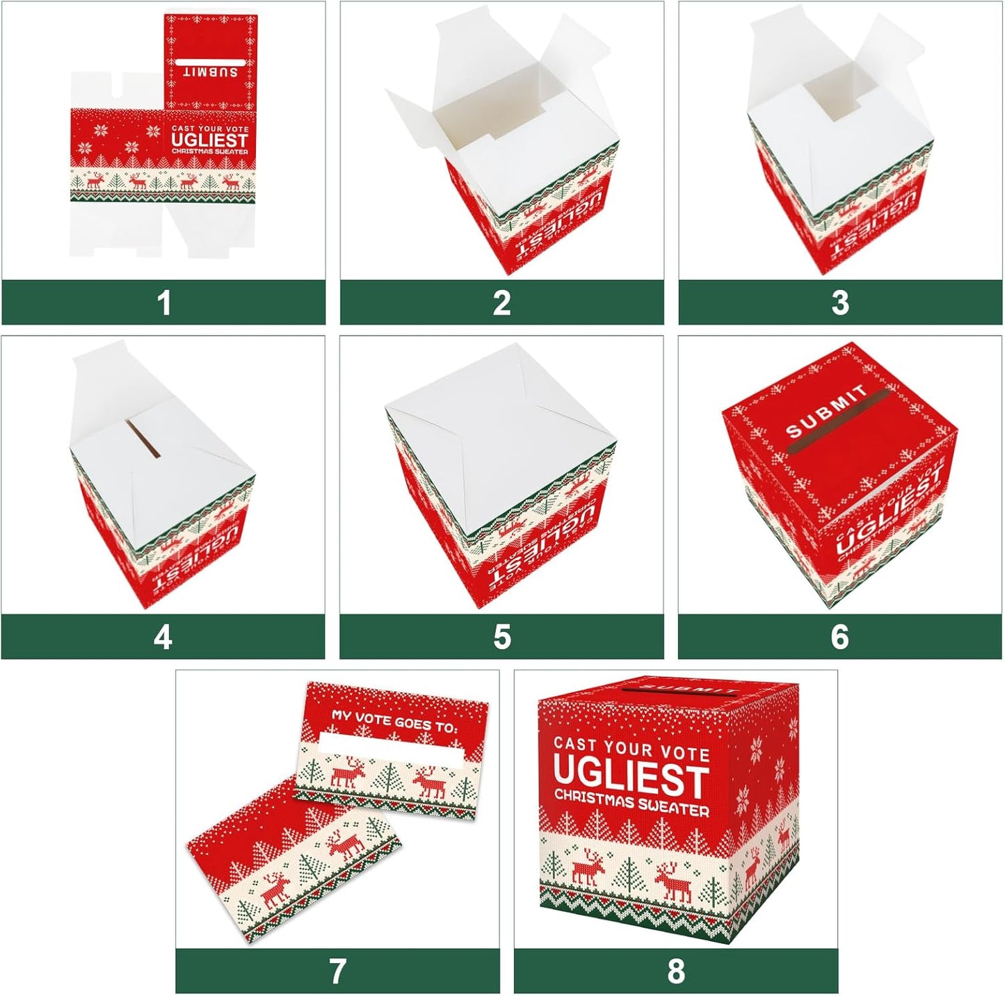 Ugly Sweater Contest Ballot Box, Voting Cards Box Set with 50 Voting Cards Sweater Contest Ballot Box for Christmas Games Party Decorations