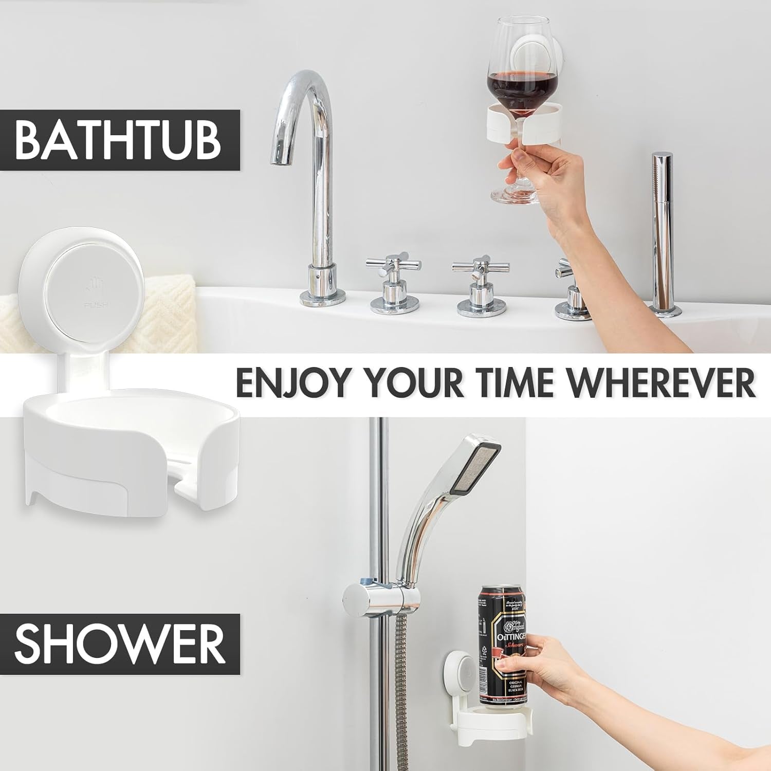 Suction Cup Wine Glass Holder for Shower, Removable Wall-Mounted Bath Cup Holder for Beer, Wine, Drinks, Enjoy in the Spa, Bathroom, Kitchen, Etc. White