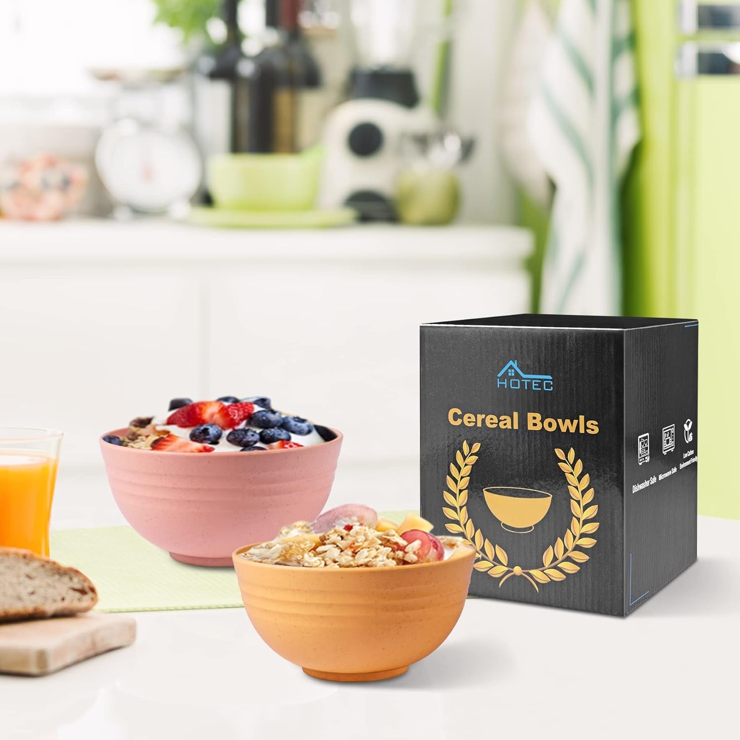 BPA Free Unbreakable Wheat Straw Cereal Bowls - Microwave & Dishwasher Safe Soup and Salad Bowls, Set of 8, 26Oz, Multicolor
