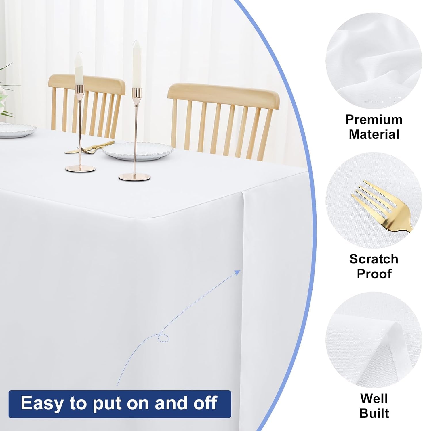 2 Packs Rectangle Fitted Tablecloth, 6 Foot Washable Fabric Table Cloth, Waterproof Polyester Table Cover for Party, Trade Show, Outdoor and Indoor (White, 30" X 72")