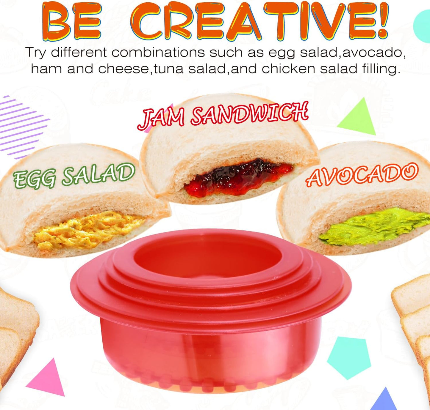 Sandwich Cutter and Sealer - 5 PCS Decruster Sandwich Maker - Peanut Butter and Jelly Crustless Sandwich Bread Pancake Maker Cookie Cutter for Kids Children Boys Girls