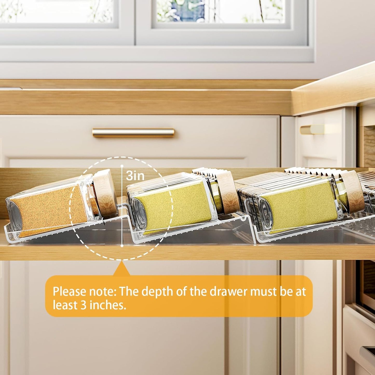 2-Tier Spice Drawer Organizer 4 Pack, Expandable from 11" to 22" Clear Acrylic Spice Rack for Drawer, Kitchen Spice Organization, Seasoning Organizer Holds up to 48 Jars(Jars Not Included)