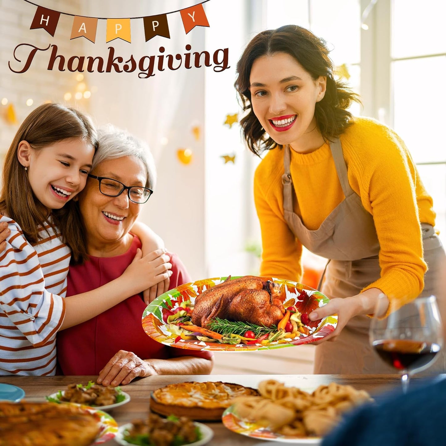 50 Pcs Thanksgiving Oval Plates, 12.2 × 10.2 Inches Thanksgiving Paper Plates, Disposable Autumn Dinnerware, Heavy Duty Maple Fall Paper Tableware for Harvest Party Supplies Decorations