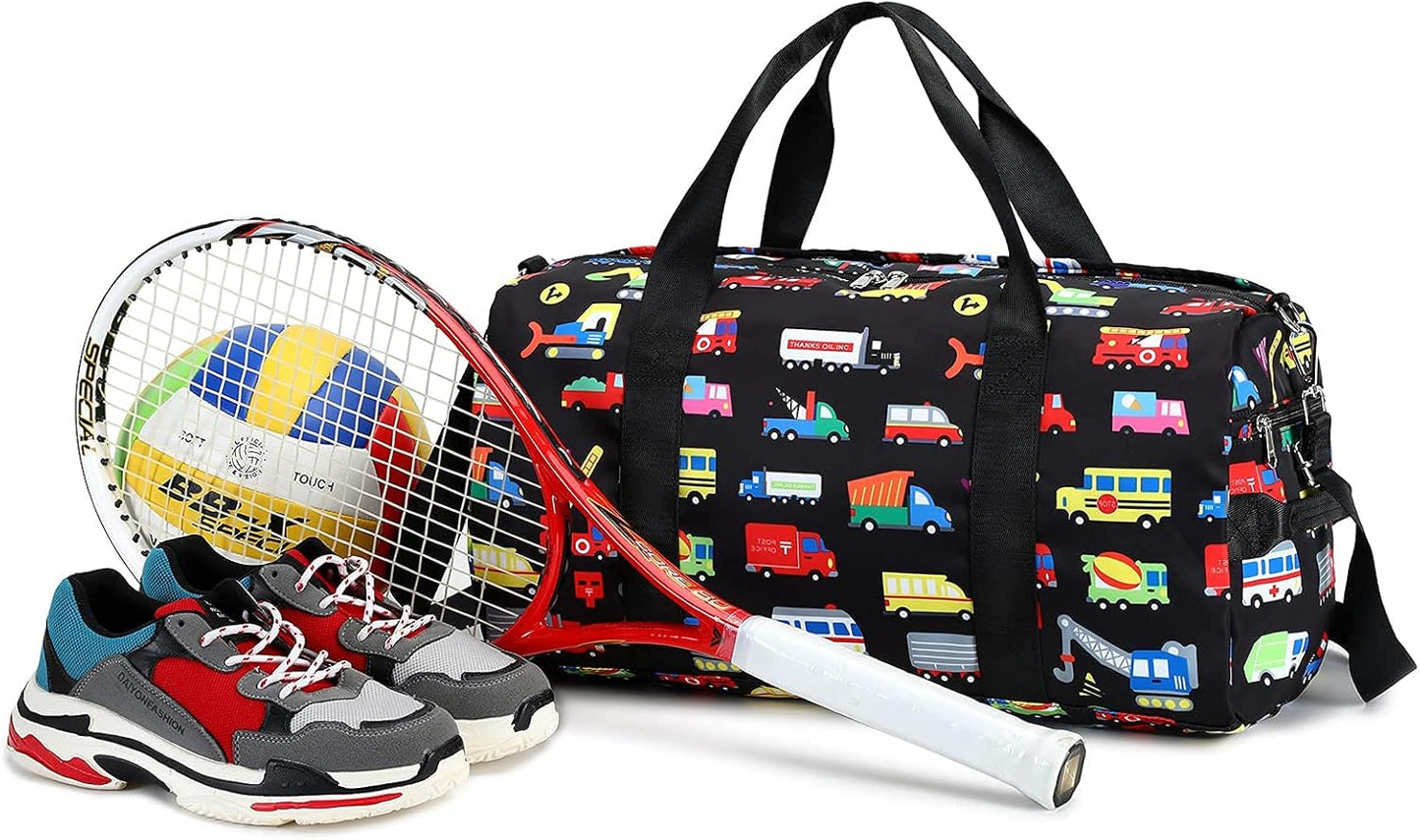 Kids Duffle Bag for Boys Girls Water Resistant Small Gym Bag Overnight Weekender Travel Tote with Shoe Compartment and Wet Pocket