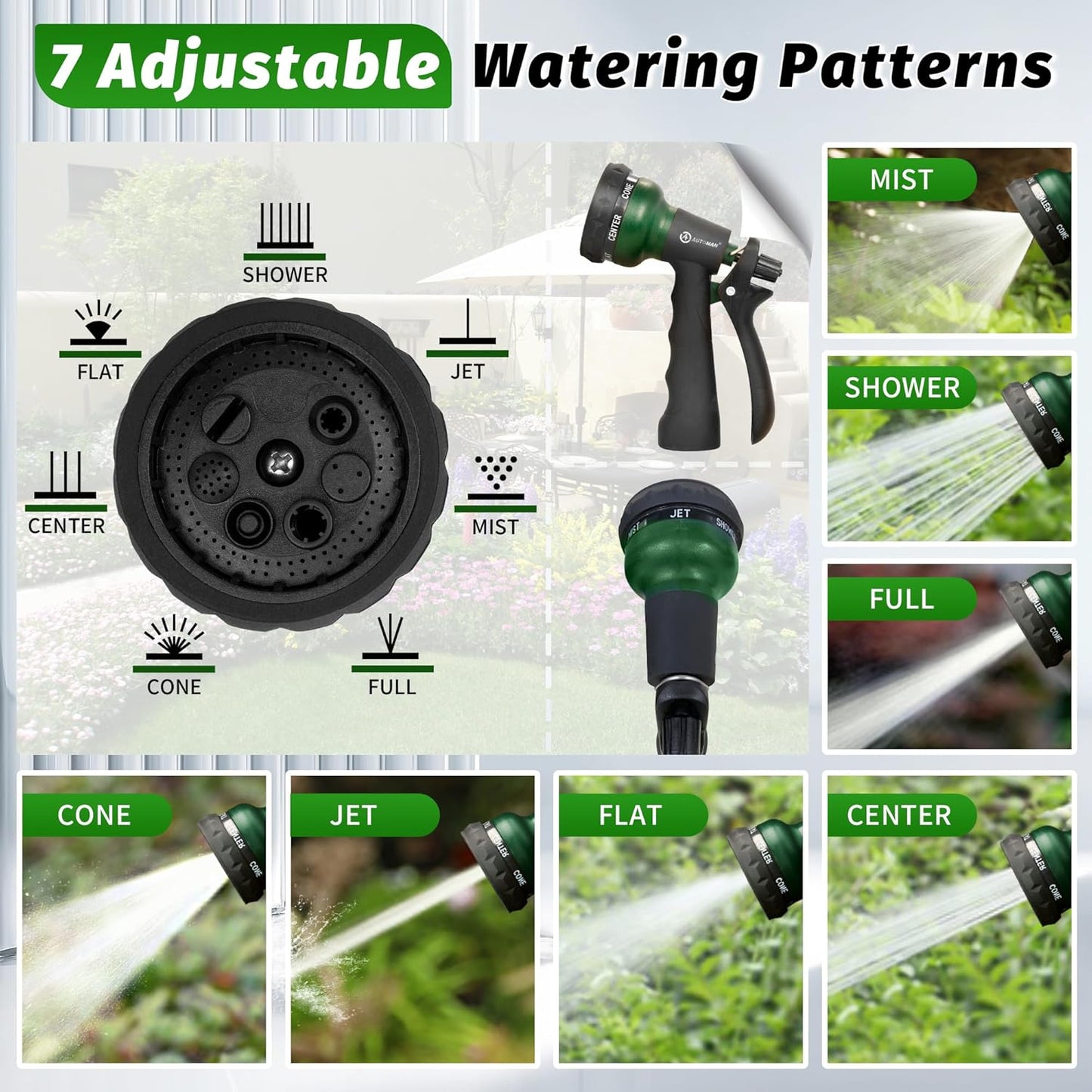 Garden Hose Nozzle, Water Sprayer Nozzle with 7 Adjustable Watering Patterns,Slip Resistant Nozzle for Plants,Lawn,Washing Cars,Window Cleaning,Showering Pets & Outdoor Fun.