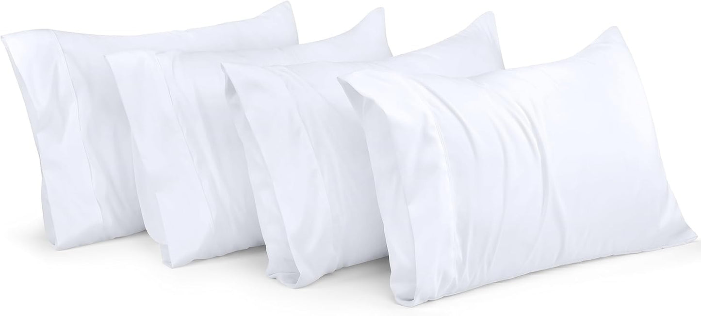 Queen Pillow Cases - 4 Pack - Envelope Closure - Soft Brushed Microfiber Fabric - Shrinkage and Fade Resistant Pillow Covers Queen Size 20 X 30 Inches (Queen, White)