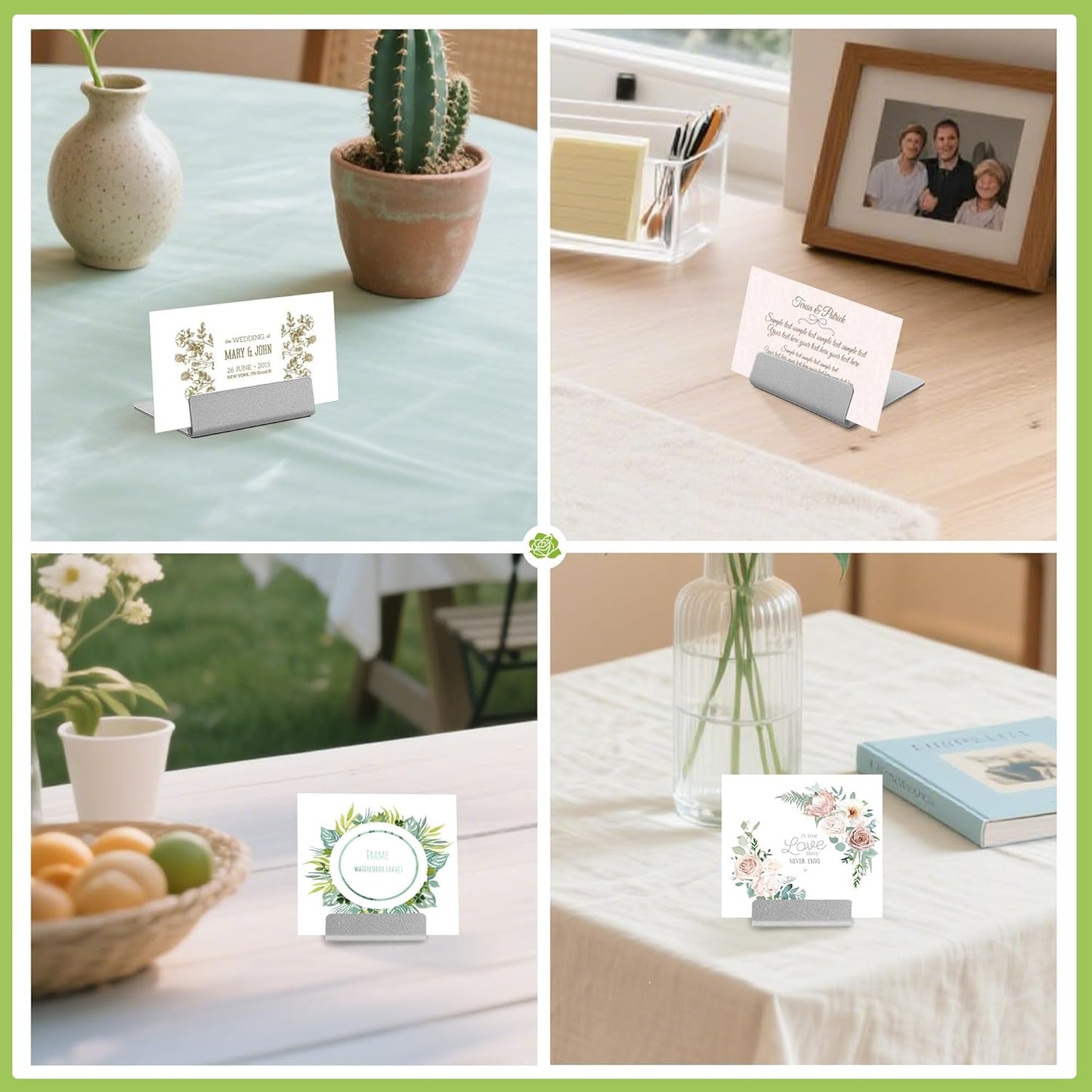 Table Card Holder Metal Place Card Holders Steel Card Holders for Photos, Food Signs, Memo Notes, Weddings, Restaurants, Birthday (Silver 16PK)
