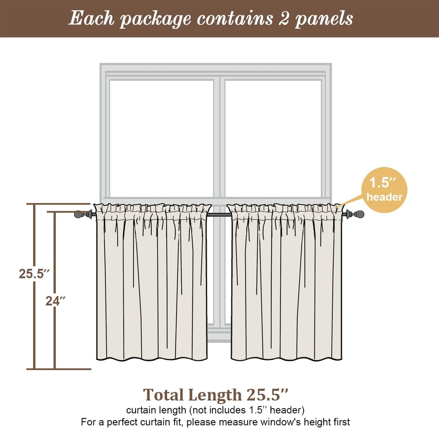 2 Panels White Curtains 24 Inch Length Tier Curtain, Faux Linen Textured Small Cafe Curtains, Light Filtering Short Camper Curtain for RV Window Bathroom, 30X24 Inch, 2PCS